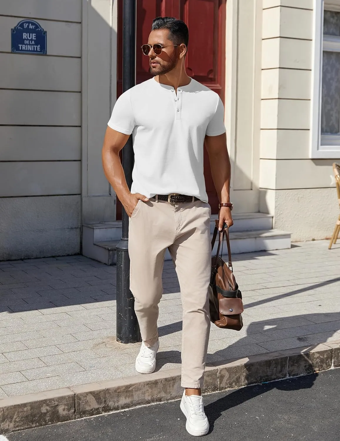 COOFANDY Mens Cotton Henley T-Shirts Short Sleeve Button Casual Basic Tees Work Shirts with Split Side