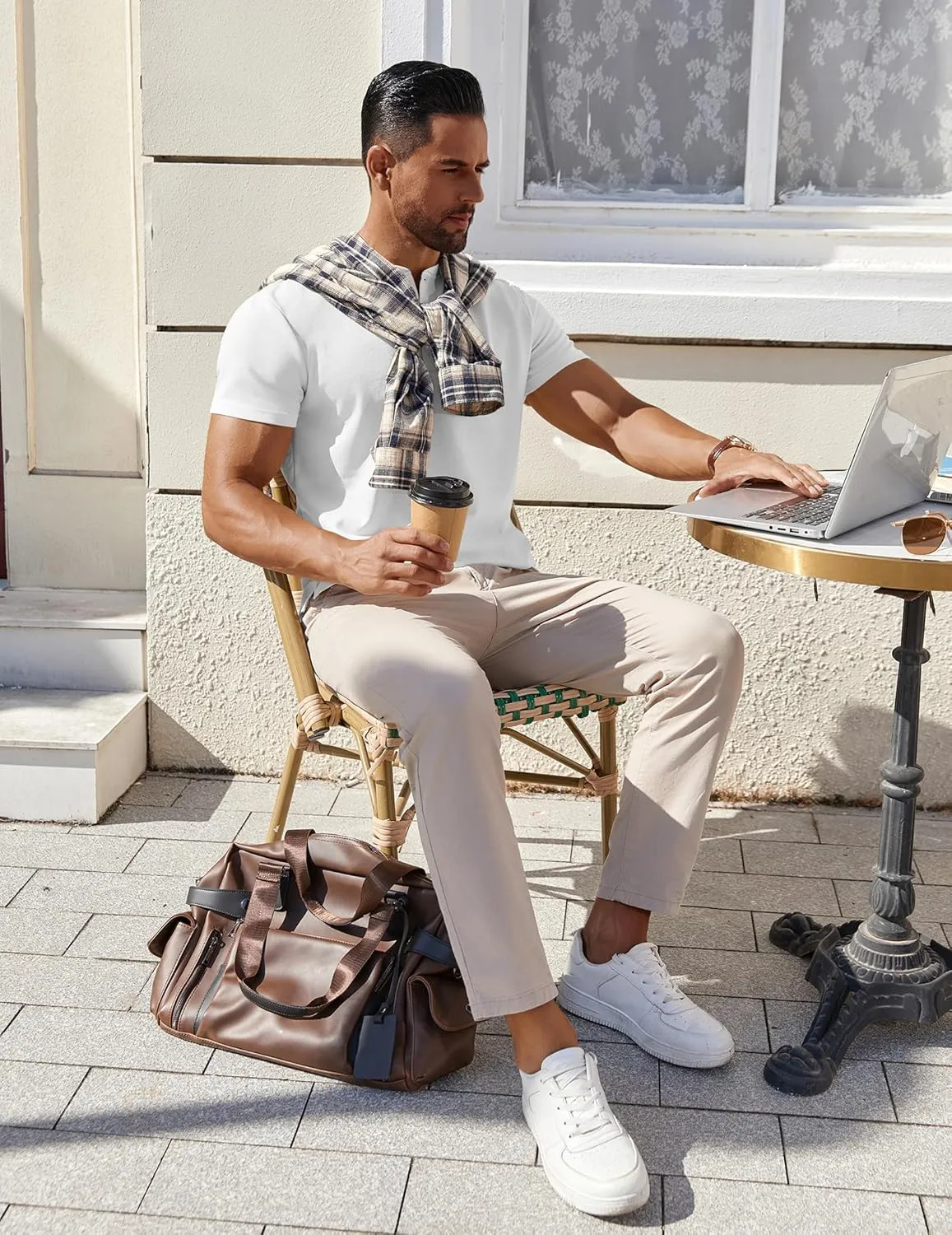 COOFANDY Mens Cotton Henley T-Shirts Short Sleeve Button Casual Basic Tees Work Shirts with Split Side