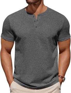 COOFANDY Mens Cotton Henley T-Shirts Short Sleeve Button Casual Basic Tees Work Shirts with Split Side