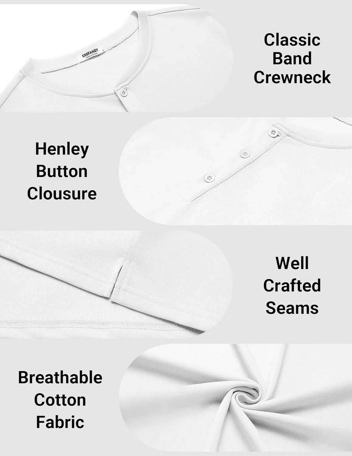 COOFANDY Mens Cotton Henley T-Shirts Short Sleeve Button Casual Basic Tees Work Shirts with Split Side