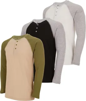 DARESAY 3 Pack: Thermal Long Sleeve Tee Shirt for Men- Henley & Crew Long Sleeve Shirts for Men  Mens Long Sleeve T Shirts