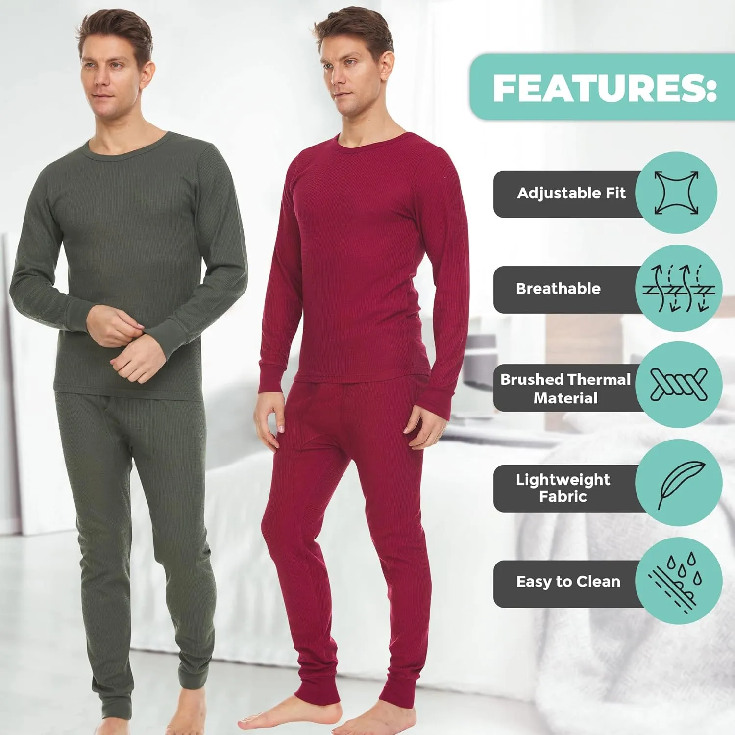 DARESAY Mens Thermal Long Sleeve Shirt & Pant - Base Layer for Tshirts & Jackets - Long Johns For Men Base Layer Set (2-Sets)