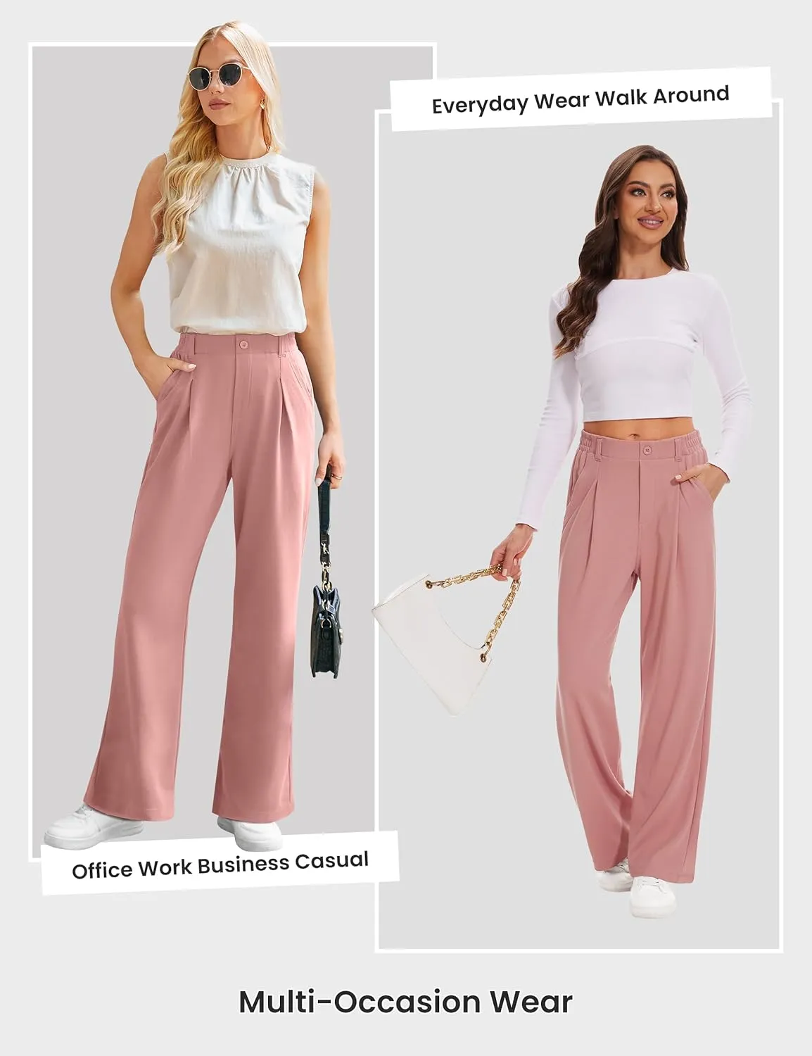 Desol Womens Wide Leg Work Pants Waffle Knit Dress Pants Stretchy High Waisted Slack Casual Palazzo Pants for Women