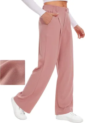 Desol Womens Wide Leg Work Pants Waffle Knit Dress Pants Stretchy High Waisted Slack Casual Palazzo Pants for Women