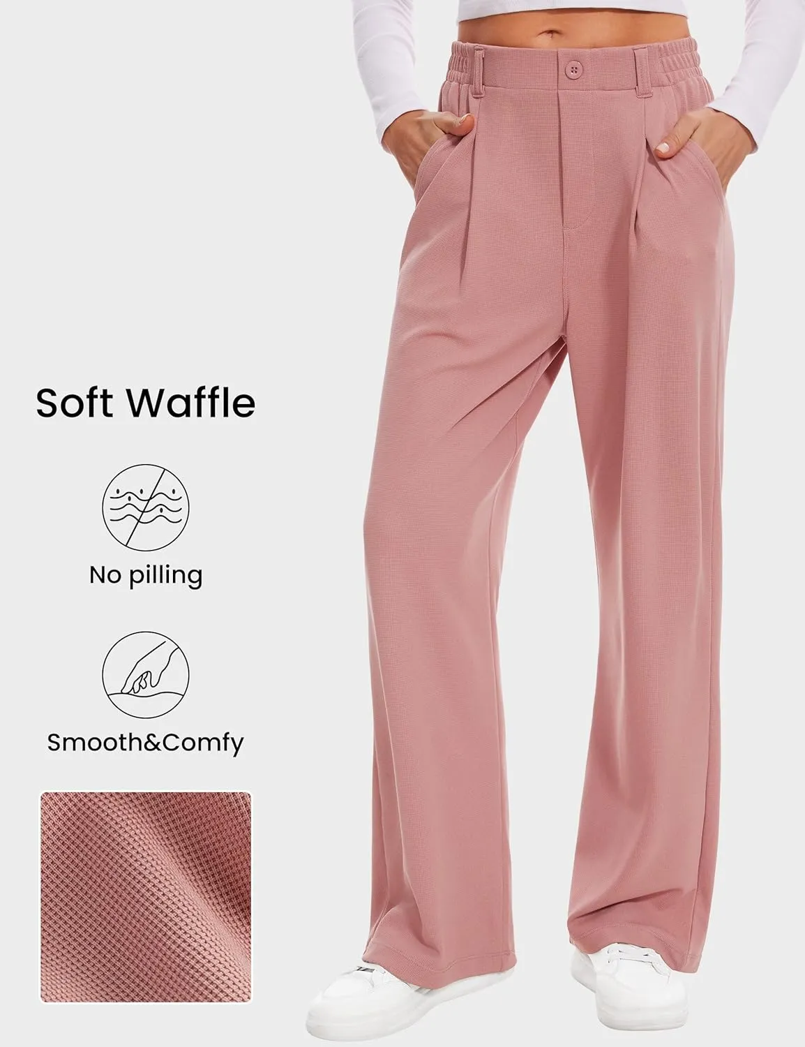 Desol Womens Wide Leg Work Pants Waffle Knit Dress Pants Stretchy High Waisted Slack Casual Palazzo Pants for Women