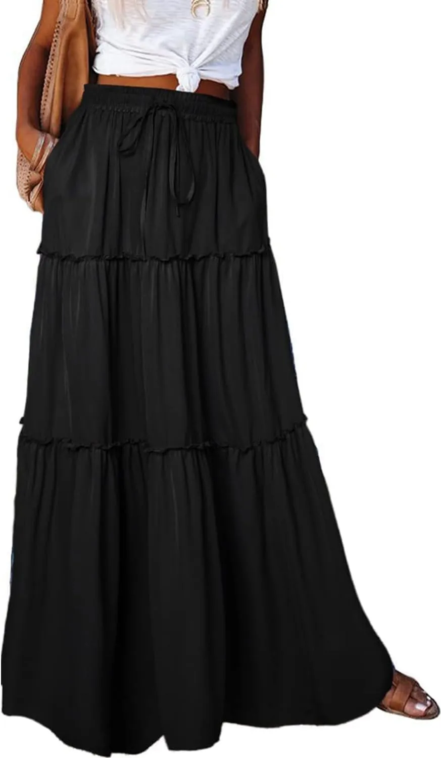 EARKOHA Womens Casual High Waist Tie Paisley Print Long Maxi Skirt with Pockets