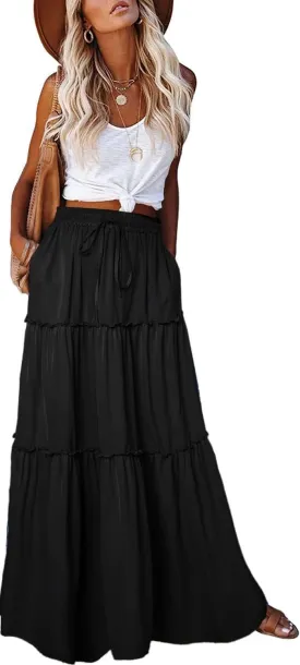 EARKOHA Womens Casual High Waist Tie Paisley Print Long Maxi Skirt with Pockets