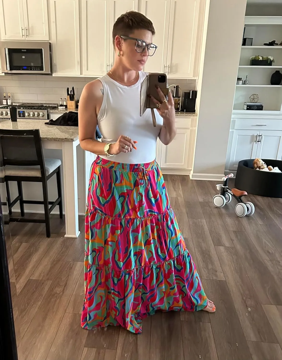 EARKOHA Womens Casual High Waist Tie Paisley Print Long Maxi Skirt with Pockets