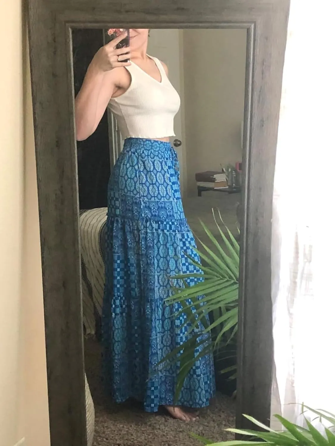 EARKOHA Womens Casual High Waist Tie Paisley Print Long Maxi Skirt with Pockets