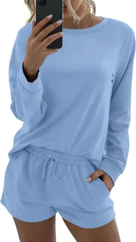 Ekouaer Womens Pajama Sets 2 Piece Lounge Set Casual Long Sleeve Loungewear Matching Sleepwear