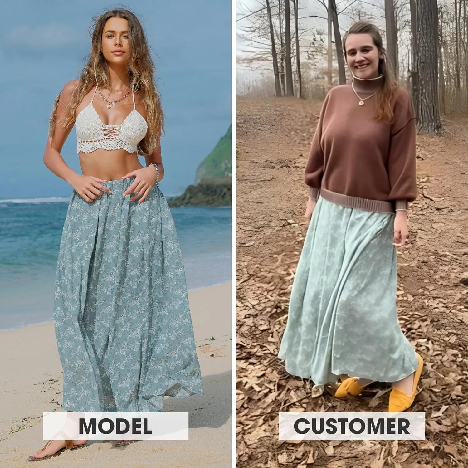 EXLURA Womens Elastic High Waist Flared Maxi Skirts Floral Swing Midi Skirt Casual Summer Long Skirt Beach Vacation Resort