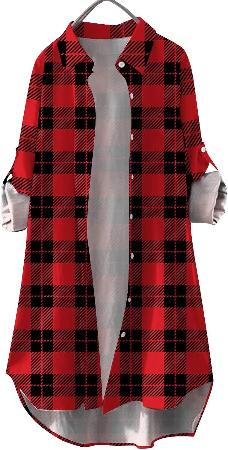Fall Cardigans for Women 2024,Open Front Roll Up Sleeve Tops Button Down Plaid Shirts Oversized Cardigan