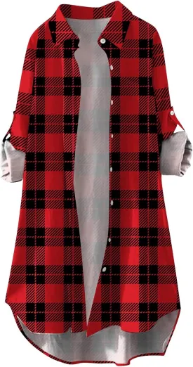 Fall Cardigans for Women 2024,Open Front Roll Up Sleeve Tops Button Down Plaid Shirts Oversized Cardigan