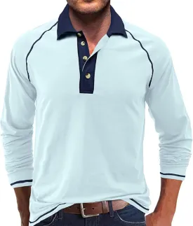 Fashion Mens Polo Shirts Relaxed Fit Long Sleeve Casual Golf Polo Classic Cotton Polo T Shirts Buttons Henley Tops