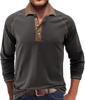Fashion Mens Polo Shirts Relaxed Fit Long Sleeve Casual Golf Polo Classic Cotton Polo T Shirts Buttons Henley Tops