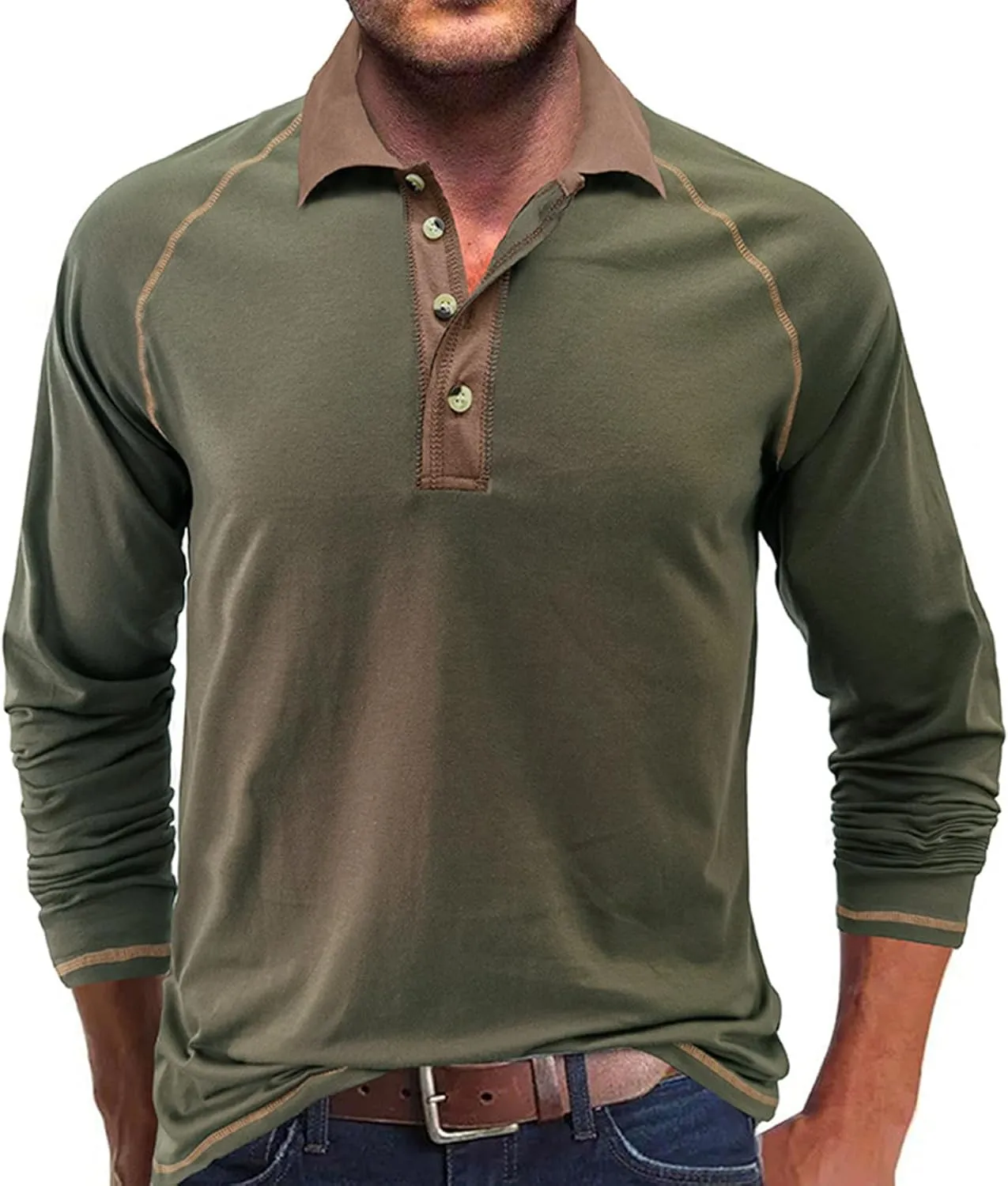 Fashion Mens Polo Shirts Relaxed Fit Long Sleeve Casual Golf Polo Classic Cotton Polo T Shirts Buttons Henley Tops
