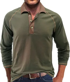 Fashion Mens Polo Shirts Relaxed Fit Long Sleeve Casual Golf Polo Classic Cotton Polo T Shirts Buttons Henley Tops