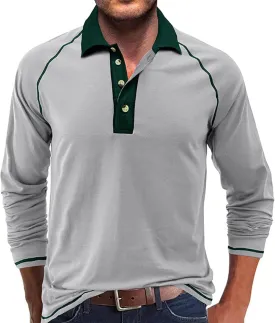 Fashion Mens Polo Shirts Relaxed Fit Long Sleeve Casual Golf Polo Classic Cotton Polo T Shirts Buttons Henley Tops