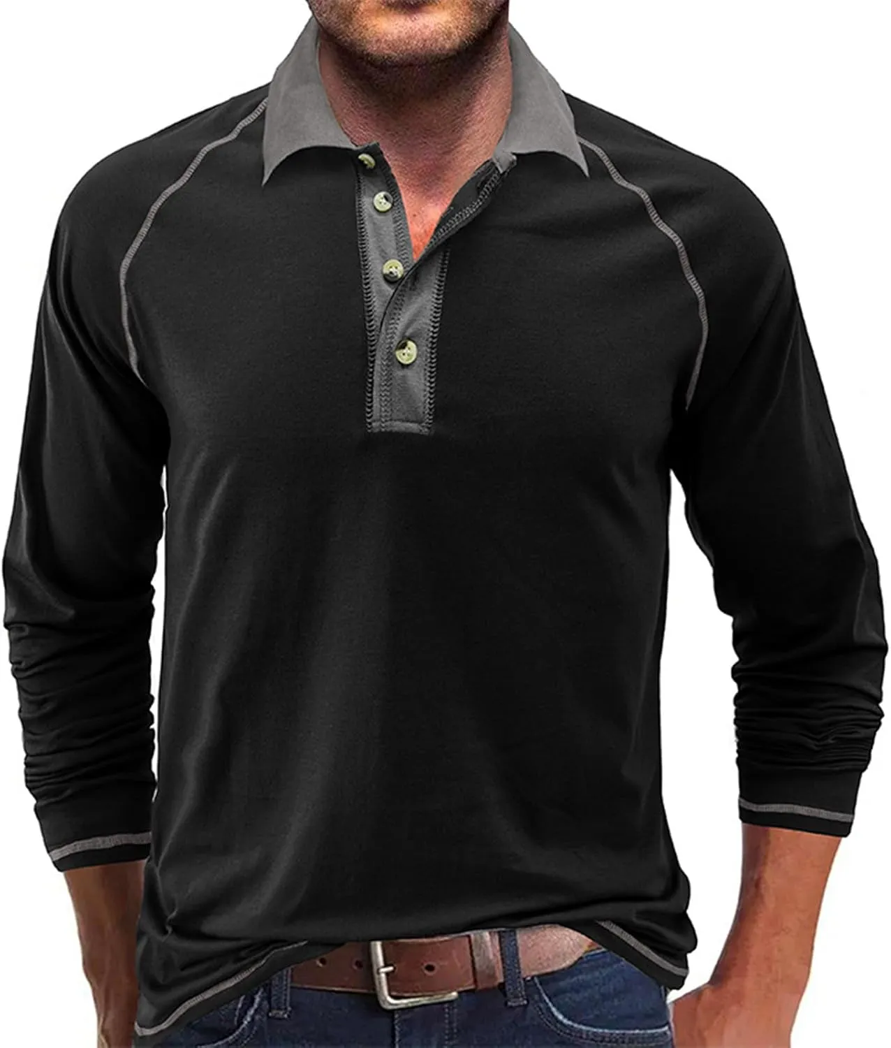 Fashion Mens Polo Shirts Relaxed Fit Long Sleeve Casual Golf Polo Classic Cotton Polo T Shirts Buttons Henley Tops