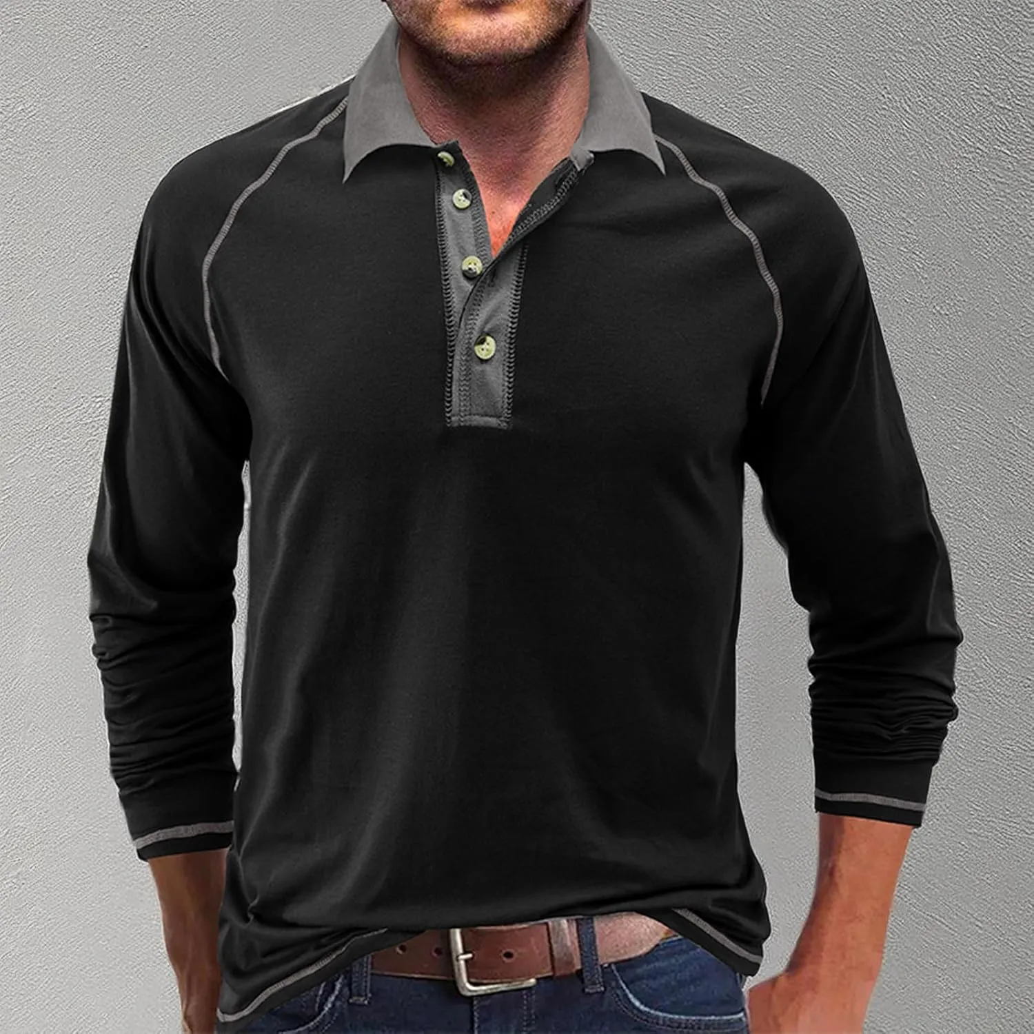 Fashion Mens Polo Shirts Relaxed Fit Long Sleeve Casual Golf Polo Classic Cotton Polo T Shirts Buttons Henley Tops