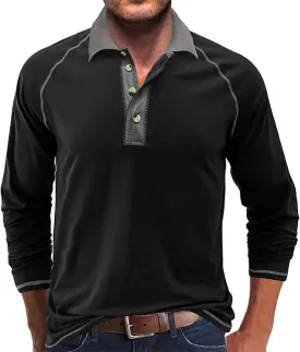 Fashion Mens Polo Shirts Relaxed Fit Long Sleeve Casual Golf Polo Classic Cotton Polo T Shirts Buttons Henley Tops