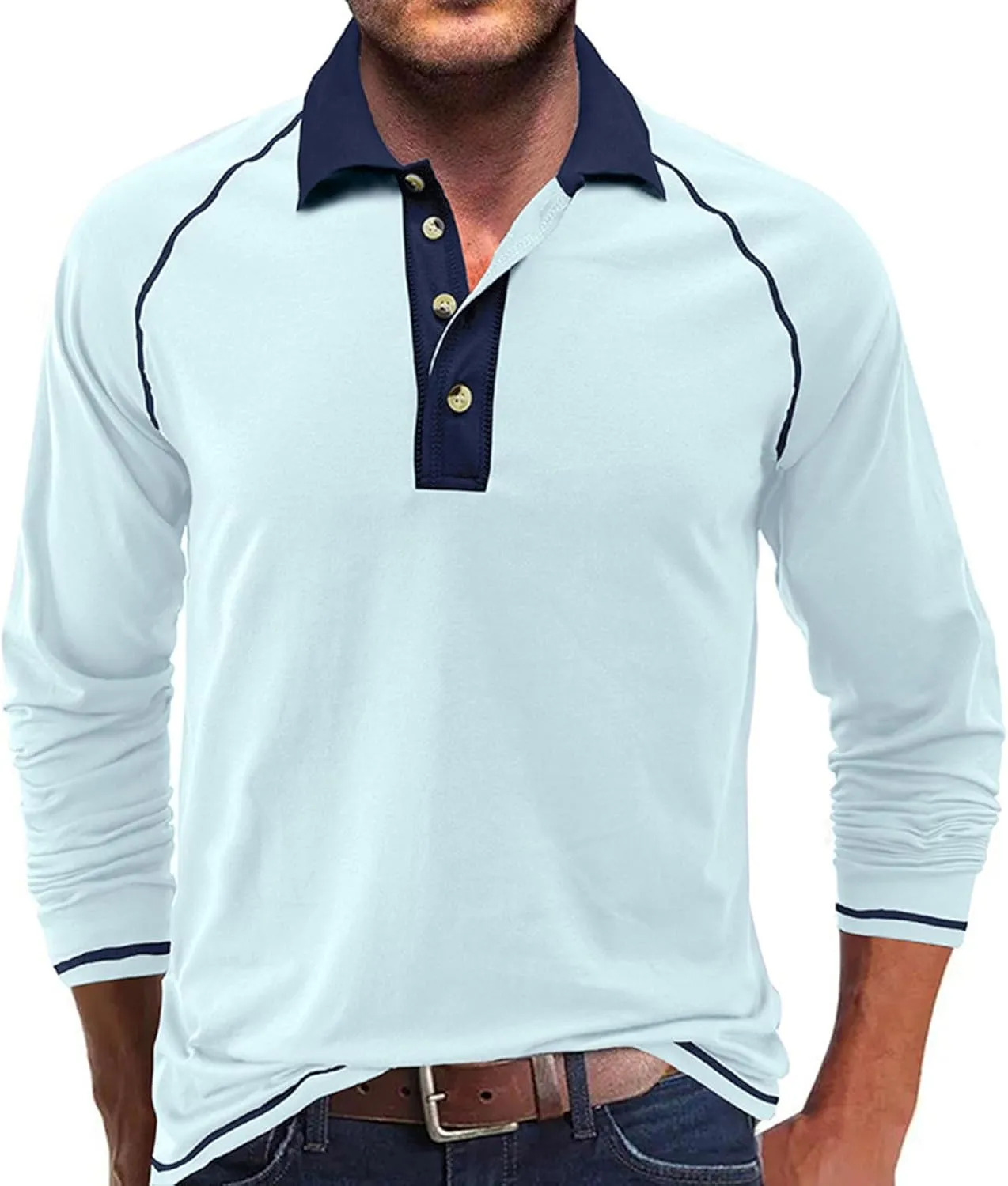 Fashion Mens Polo Shirts Relaxed Fit Long Sleeve Casual Golf Polo Classic Cotton Polo T Shirts Buttons Henley Tops