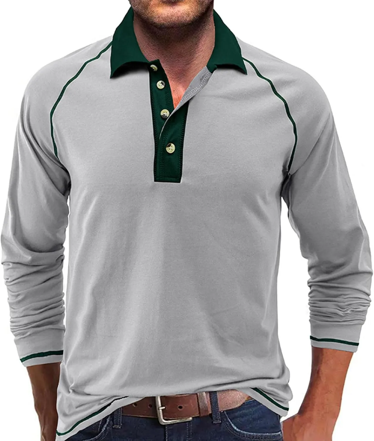 Fashion Mens Polo Shirts Relaxed Fit Long Sleeve Casual Golf Polo Classic Cotton Polo T Shirts Buttons Henley Tops