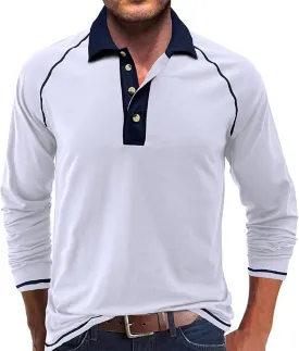 Fashion Mens Polo Shirts Relaxed Fit Long Sleeve Casual Golf Polo Classic Cotton Polo T Shirts Buttons Henley Tops