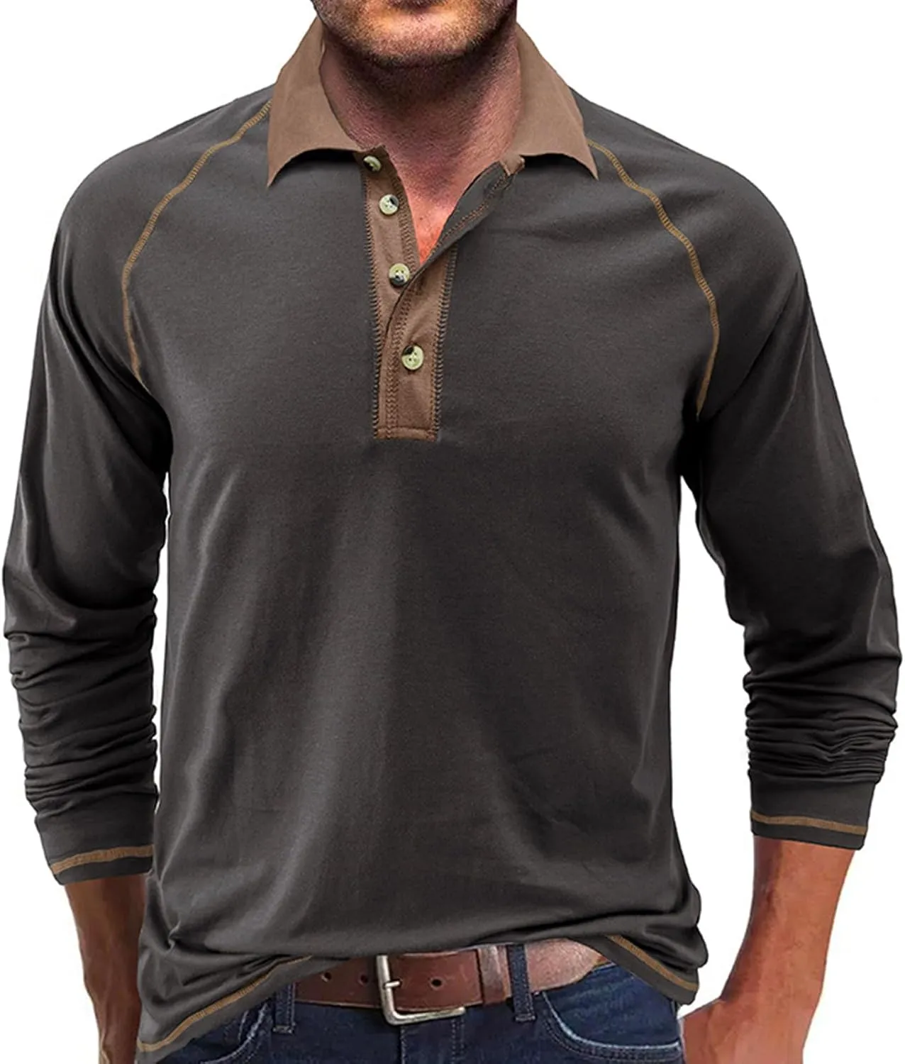 Fashion Mens Polo Shirts Relaxed Fit Long Sleeve Casual Golf Polo Classic Cotton Polo T Shirts Buttons Henley Tops