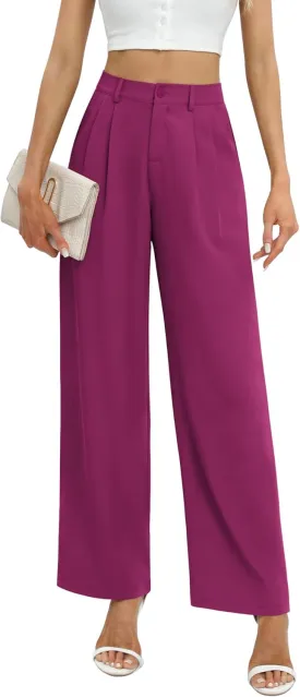 Feiersi Women's Business Work Trousers High Waisted Wide Leg Pants Long Straight Suit Pants with Pocket