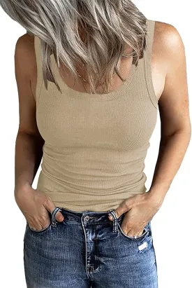GEMBERA Women's Sleeveless Scoop Neck Ribbed Tank Tops Fitted Basic Cami Tee Shirts
