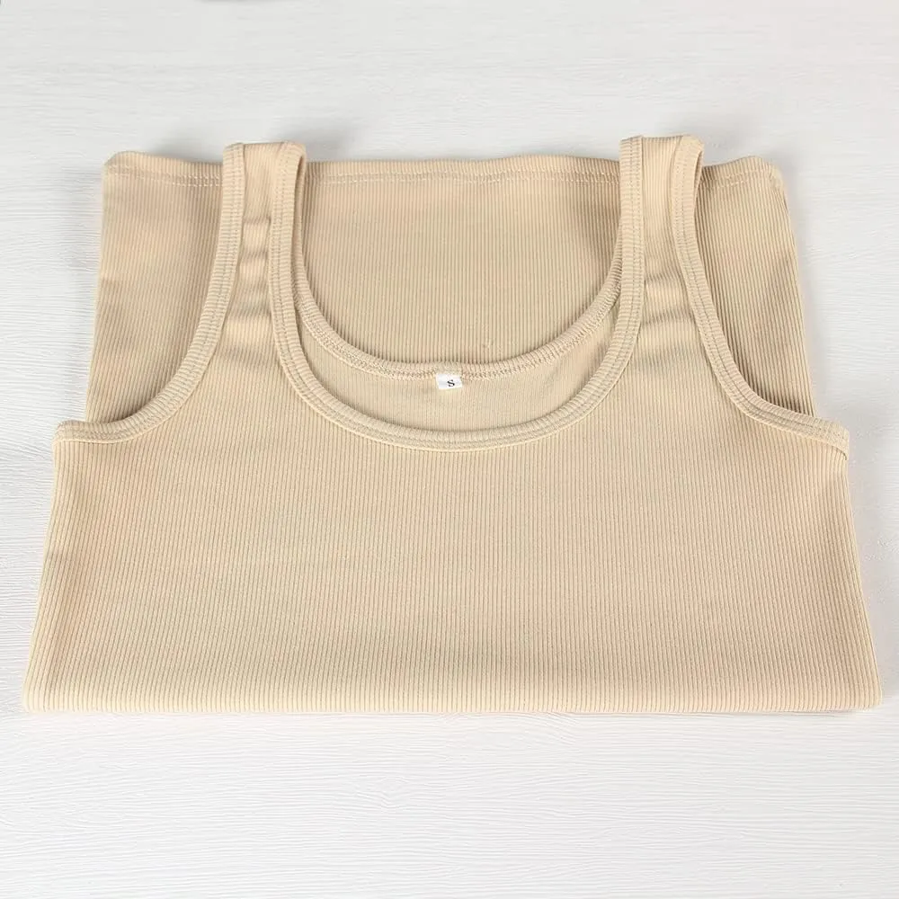 GEMBERA Women's Sleeveless Scoop Neck Ribbed Tank Tops Fitted Basic Cami Tee Shirts