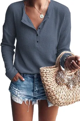 Glanzition Womens Long Sleeve Tops V Neck Button Down Fashion Soft Henley Tops