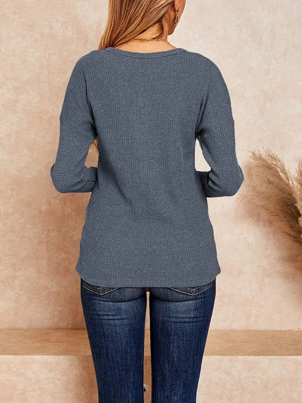 Glanzition Womens Long Sleeve Tops V Neck Button Down Fashion Soft Henley Tops