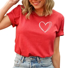 Heart Shirt, Cute Valentines Day TShirt, Womens Valentines Gift, Cute Pocket Heart Crewneck, Valentines T-Shirt, Valentines Day Party Outfit, Galentines Day Gift for Her, Minimalist Heart Graphic Tee