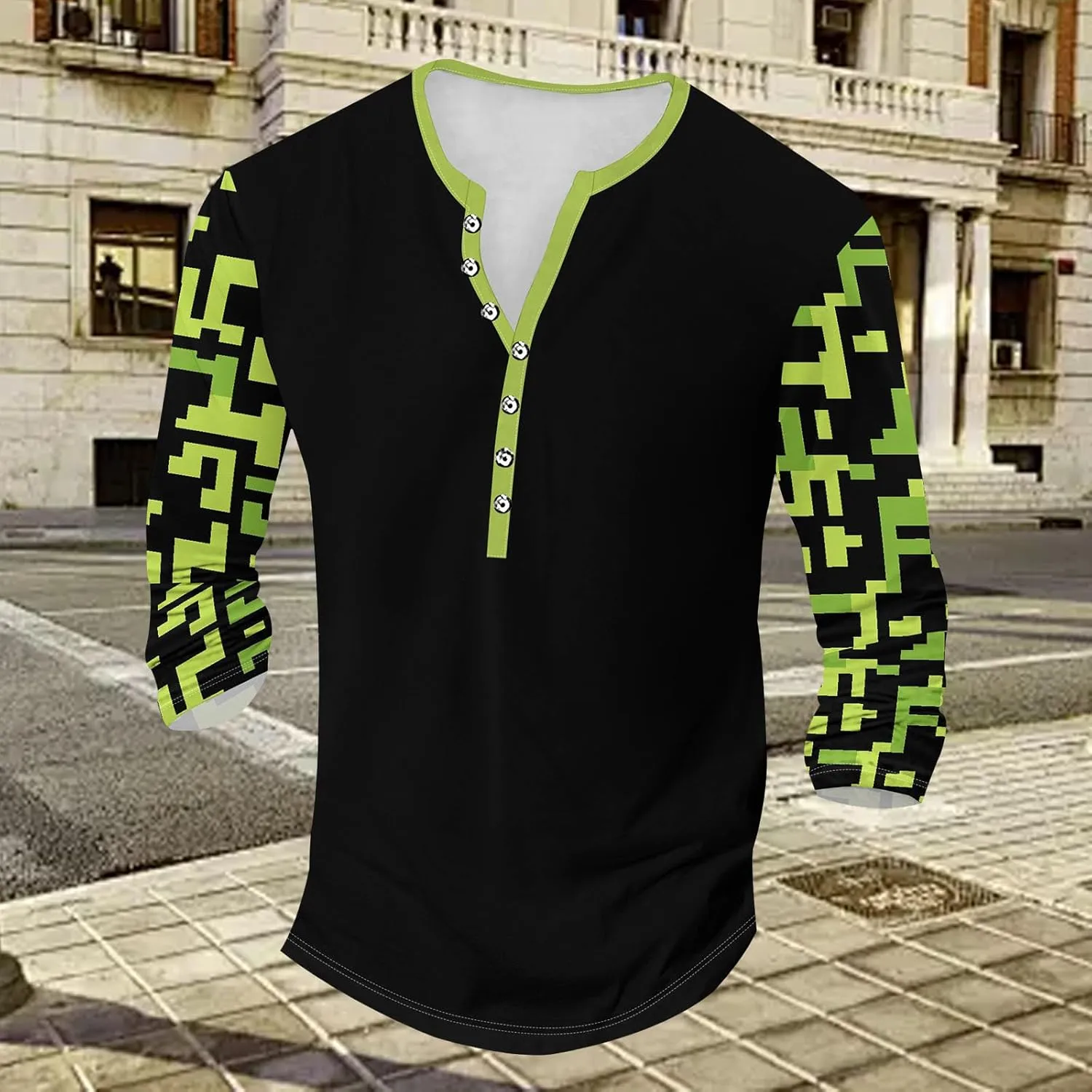 Henley Shirts for Men Lightweight Long Sleeve T-Shirts Casual Workwear Quick Dry Shirts Graphic Club Pullover Tee