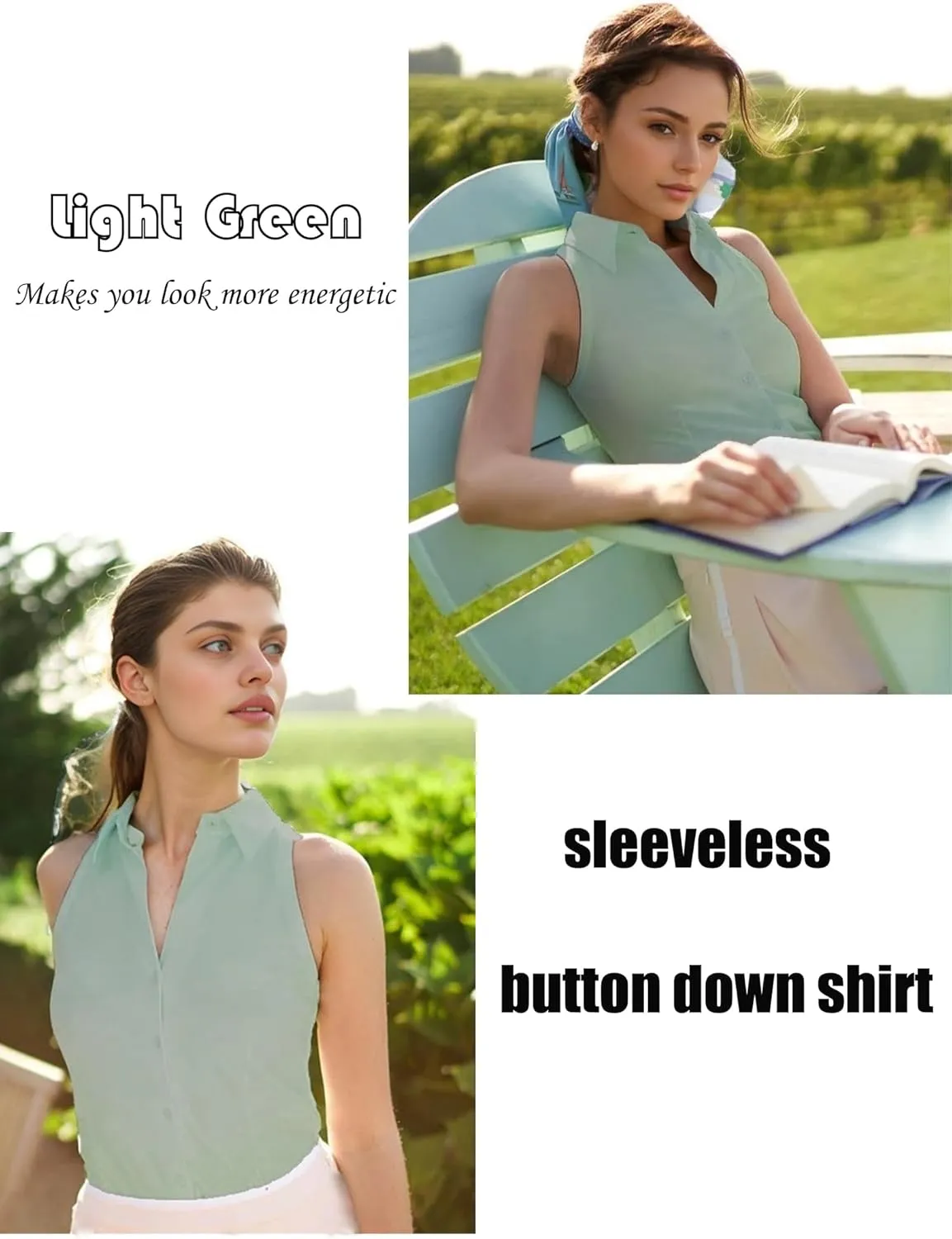 HOTOUCH Women's Sleeveless Button Down Shirts Hidden-Button Front Collared Dressy Casual Blouses Loose Office Tank Tops