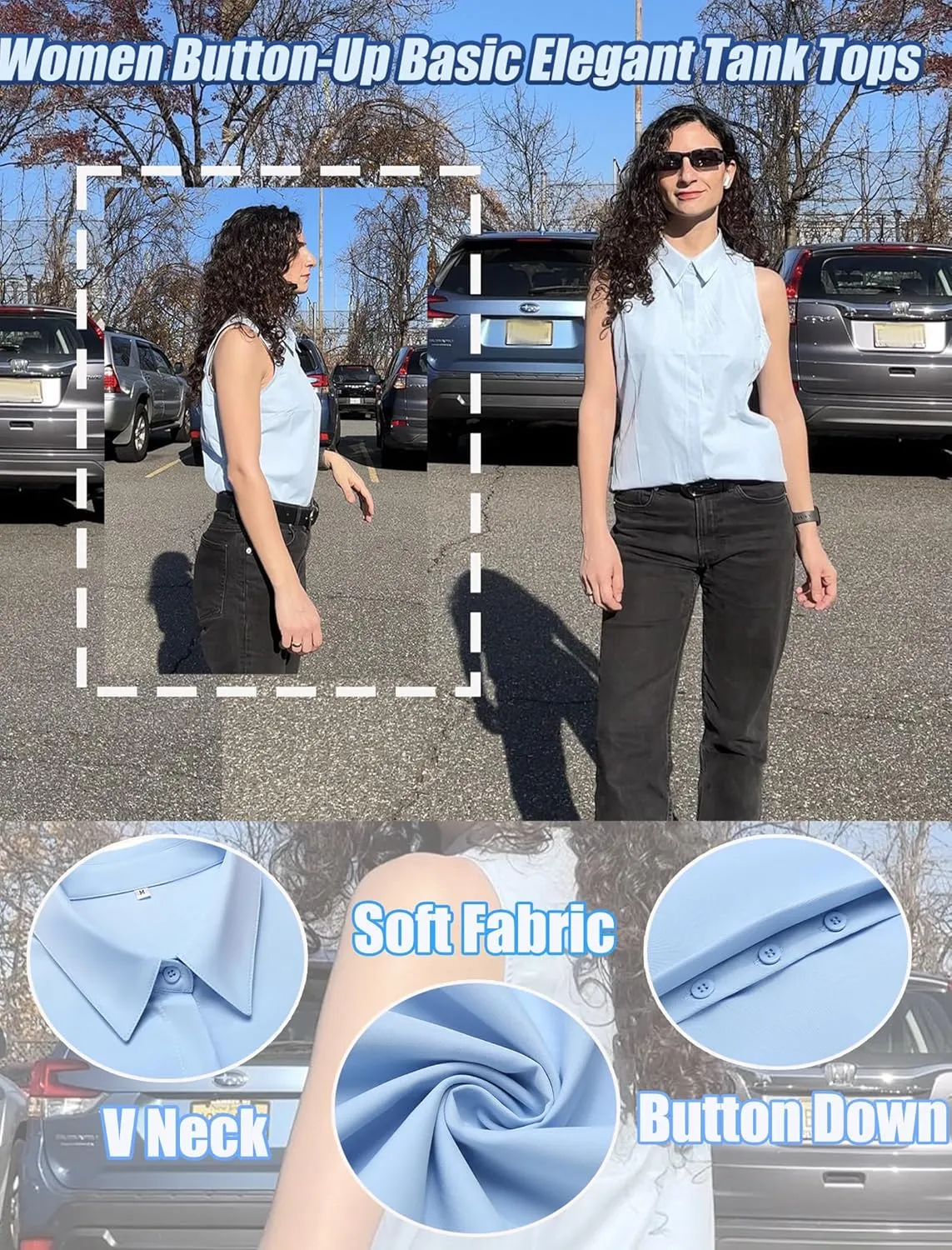 HOTOUCH Women's Sleeveless Button Down Shirts Hidden-Button Front Collared Dressy Casual Blouses Loose Office Tank Tops
