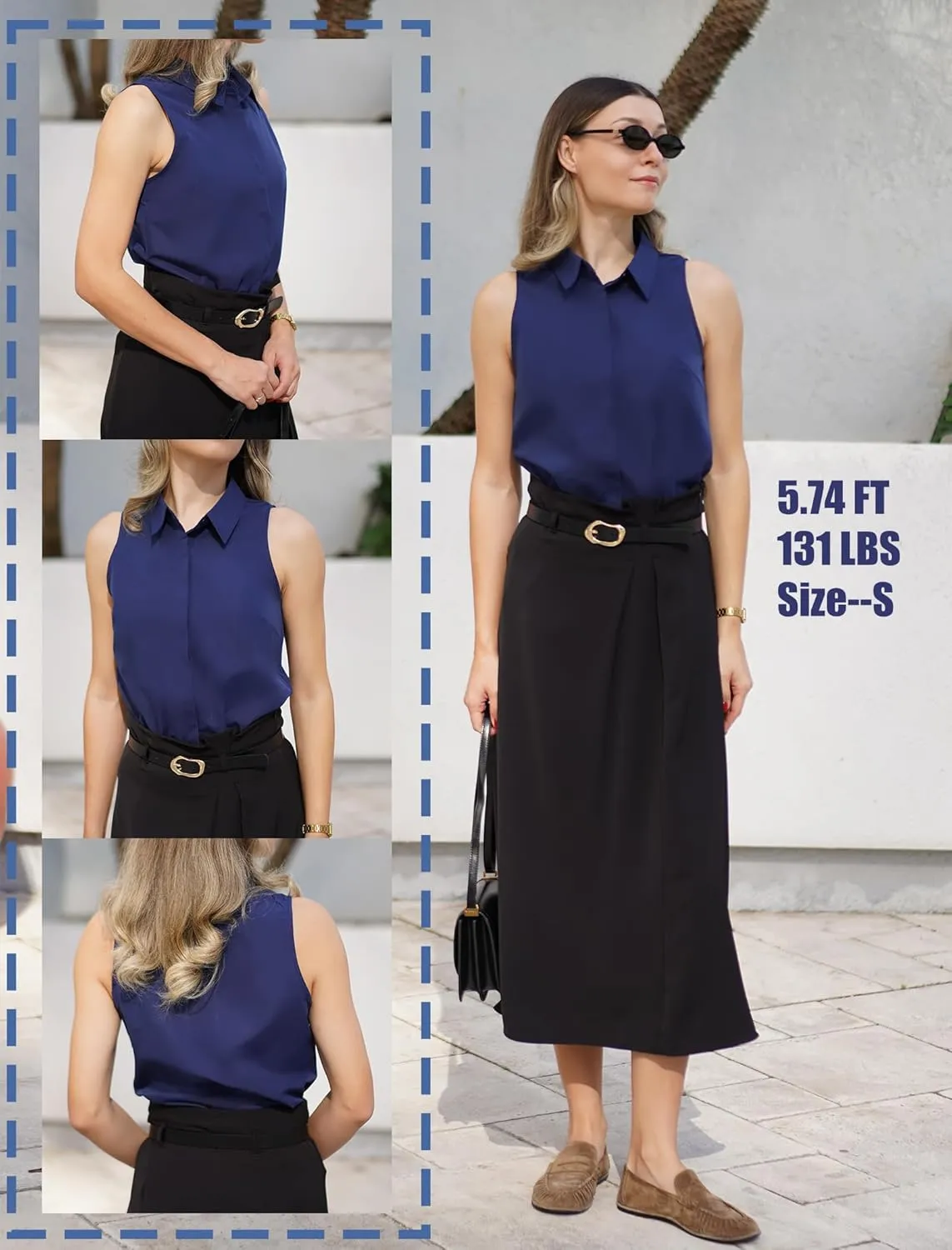 HOTOUCH Women's Sleeveless Button Down Shirts Hidden-Button Front Collared Dressy Casual Blouses Loose Office Tank Tops