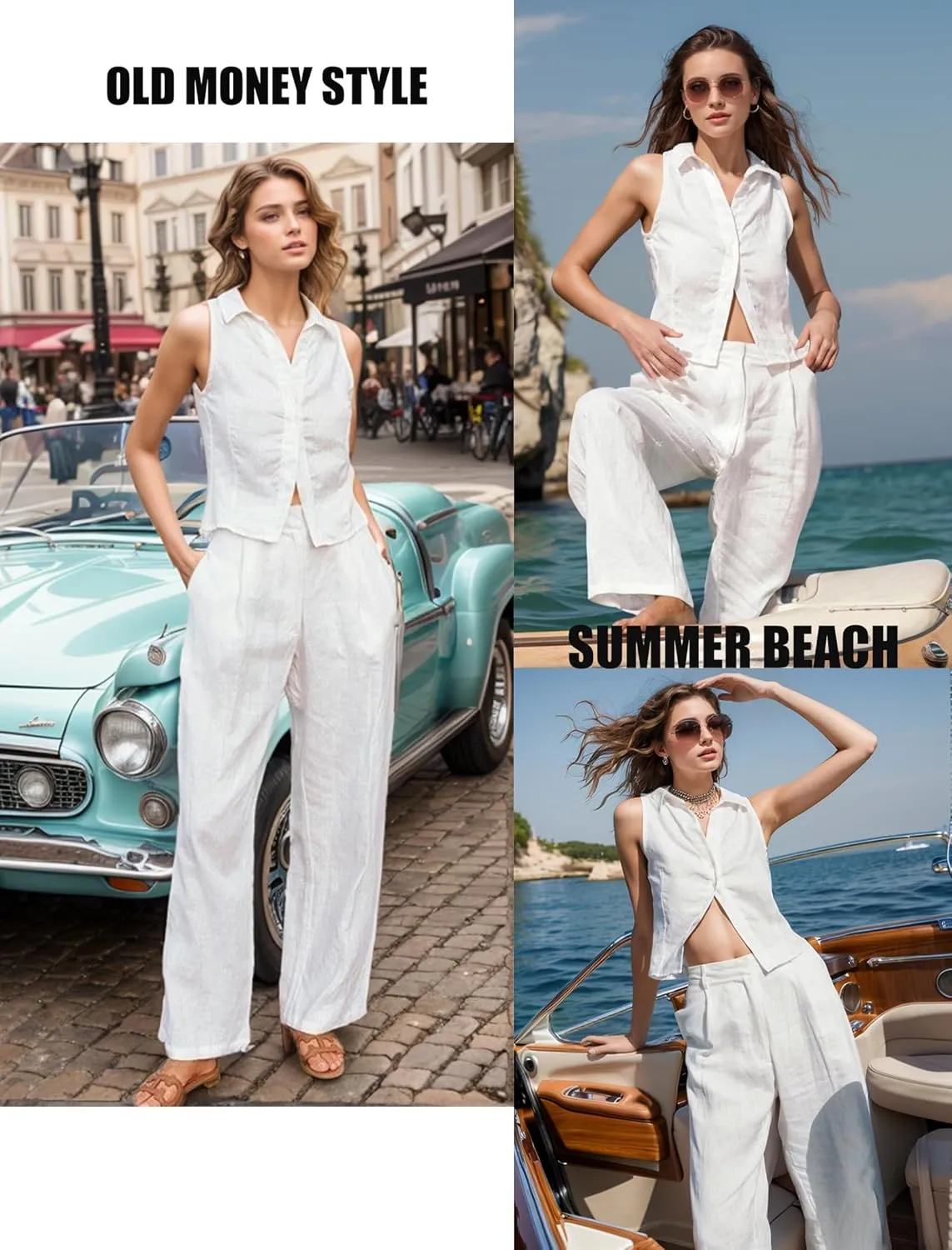HOTOUCH Women's Sleeveless Button Down Shirts Hidden-Button Front Collared Dressy Casual Blouses Loose Office Tank Tops
