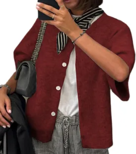 ICNGLKSND Women's Short Sleeve Cardigan Button Down Open Front Crewneck Sweaters Knit Solid Crop Tops