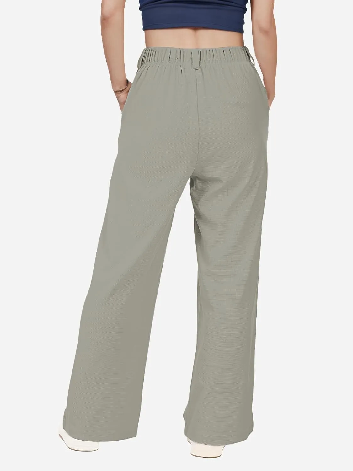 keriffe Womens Wide Leg Work Pants Waffle Knit High Waisted Button Down Casual Dress Palazzo Trousers Pockets