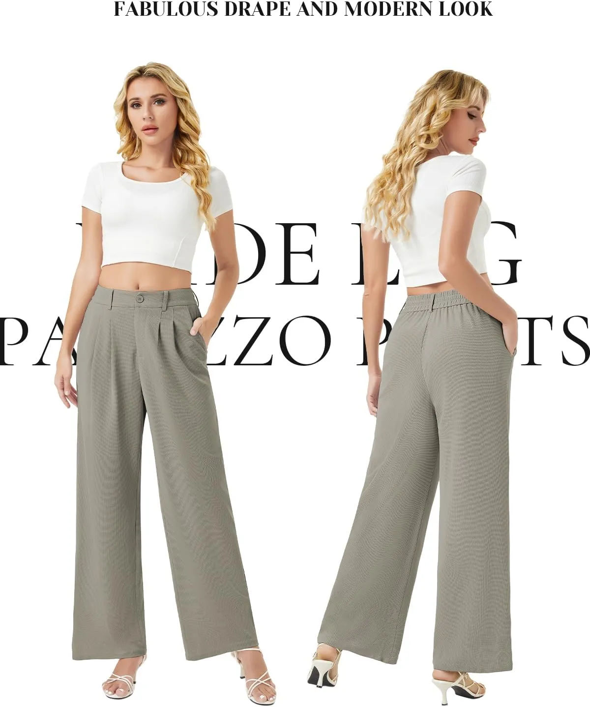 keriffe Womens Wide Leg Work Pants Waffle Knit High Waisted Button Down Casual Dress Palazzo Trousers Pockets
