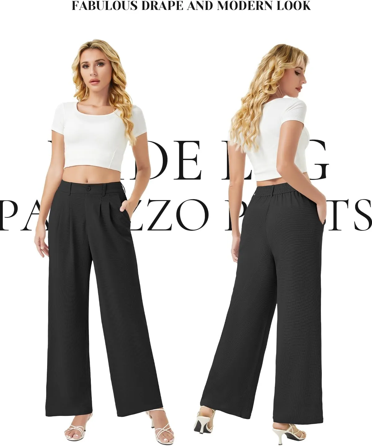 keriffe Womens Wide Leg Work Pants Waffle Knit High Waisted Button Down Casual Dress Palazzo Trousers Pockets