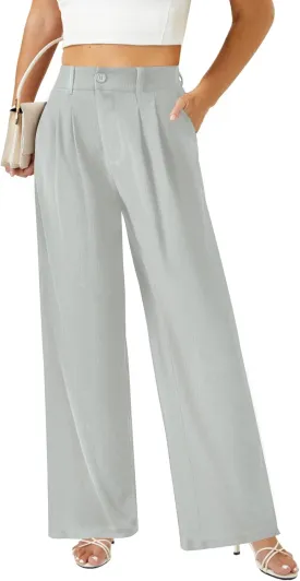 keriffe Womens Wide Leg Work Pants Waffle Knit High Waisted Button Down Casual Dress Palazzo Trousers Pockets