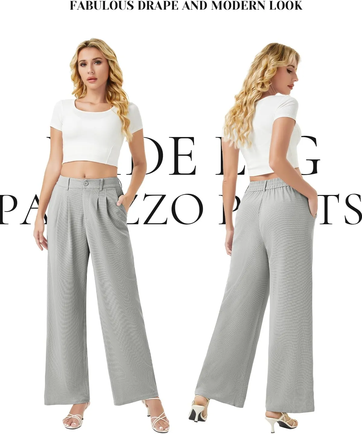keriffe Womens Wide Leg Work Pants Waffle Knit High Waisted Button Down Casual Dress Palazzo Trousers Pockets