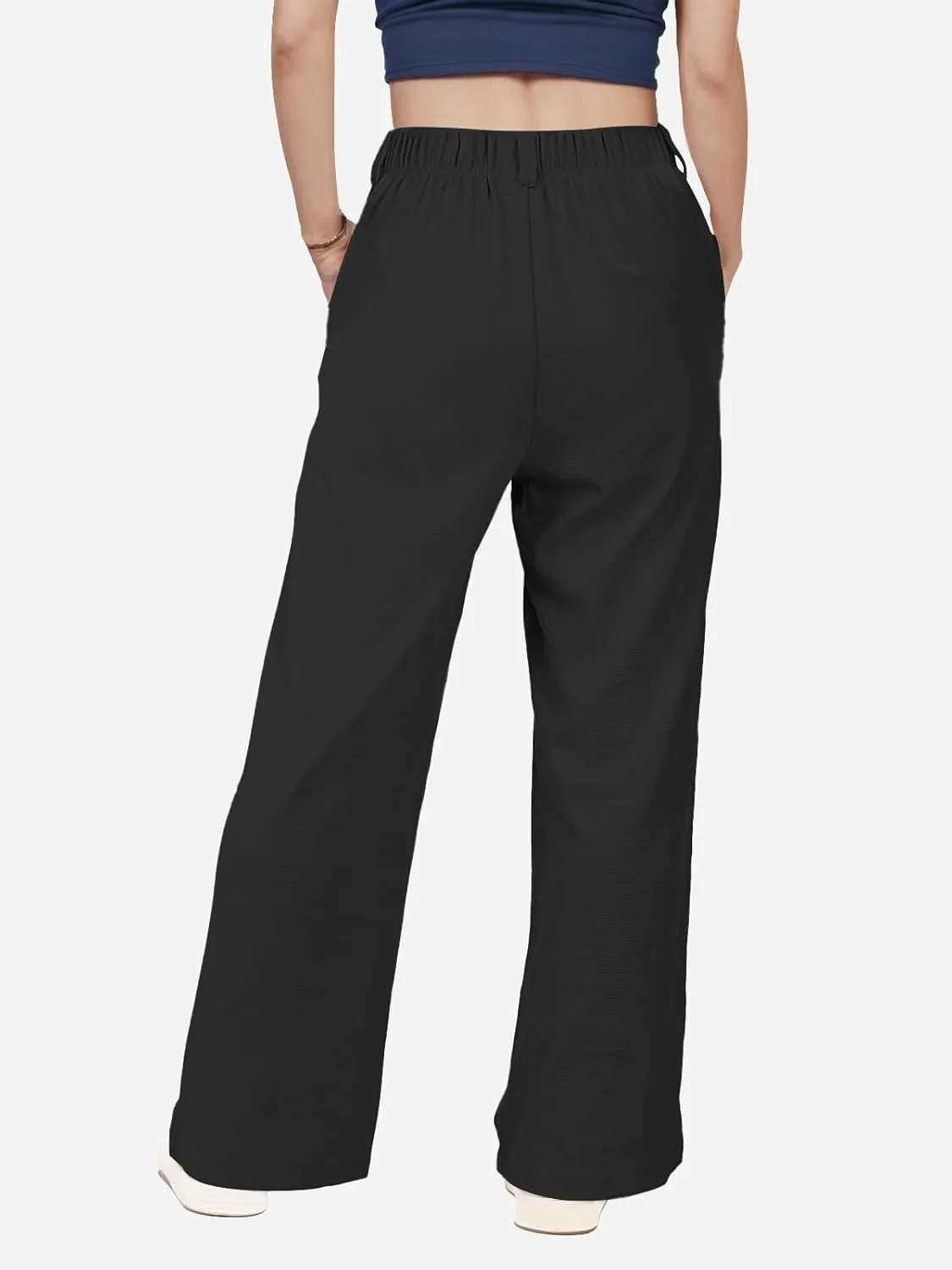 keriffe Womens Wide Leg Work Pants Waffle Knit High Waisted Button Down Casual Dress Palazzo Trousers Pockets