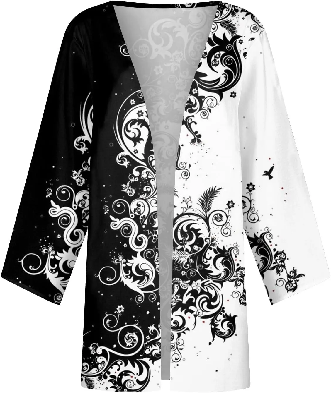 Kimonos for Women Plus Size Lightweight Floral Printed Tops Dressy Casual 3/4 Sleeve Summer Cardigan