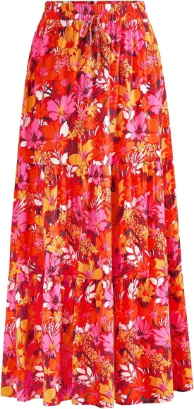 KIRUNDO Womens Boho Floral Maxi Midi Skirt 2025 Summer Trendy Elastic Waist Pleated Aline Flowy Long Skirts Beach Vacation
