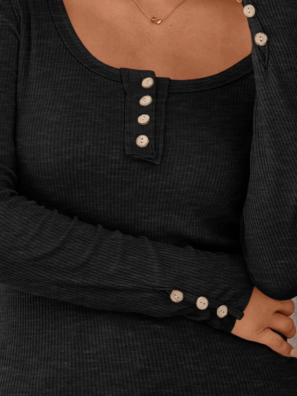 Kissfix Womens Long Sleeve Shirts Going Out Fall Clothes Casual Henley Tops Ribbed Knit Blouses Fashion Trendy Outfits